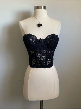 Vtg 90s Victorias Secret Gothic Black Lace Bustier Bra Top
